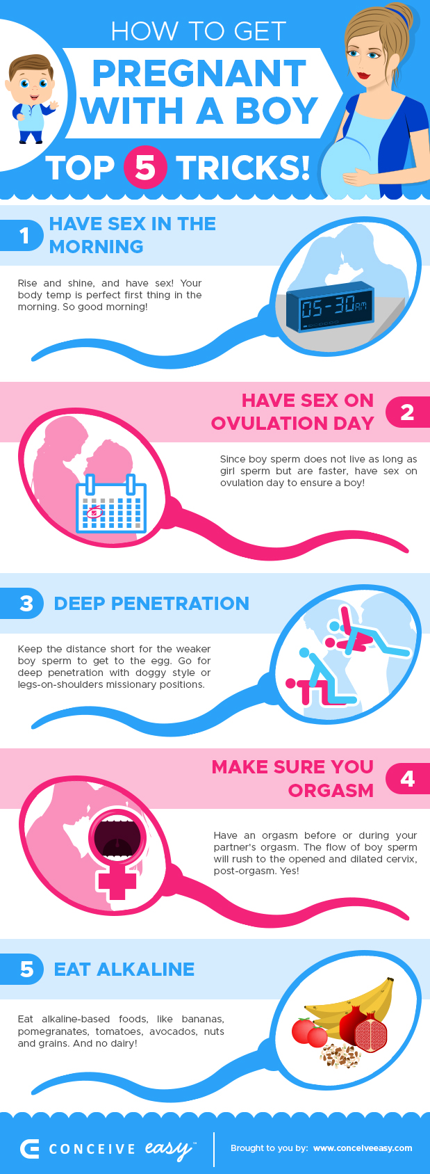 5 tricks on how to get pregnant with a boy infographic